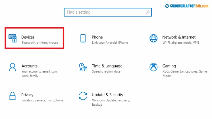 Chọn mục Devices trong ứng dụng Settings của Windows