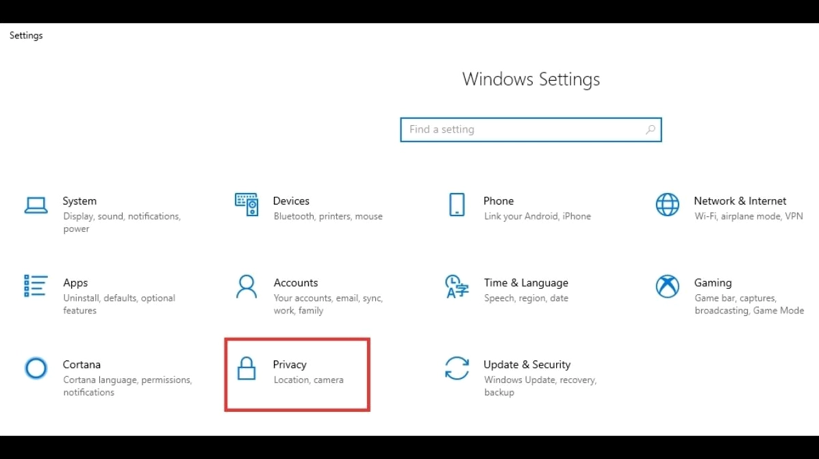 Chọn mục Privacy trong cài đặt