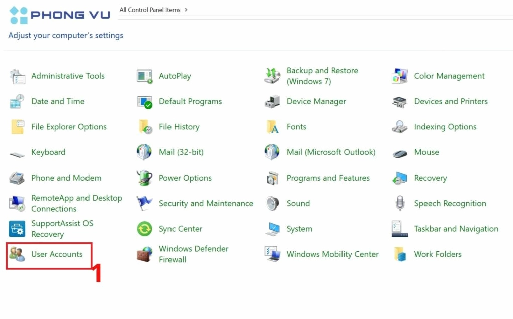 Hướng dẫn chi tiết cách cài pass laptop bảo mật dữ liệu an toàn tuyệt đối năm 2026 20 Chọn mục User Accounts