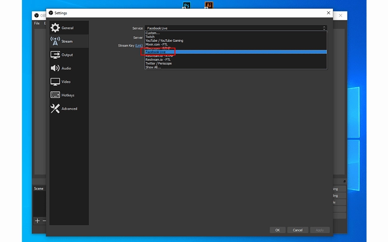 Chọn nơi muốn chiếu livestream