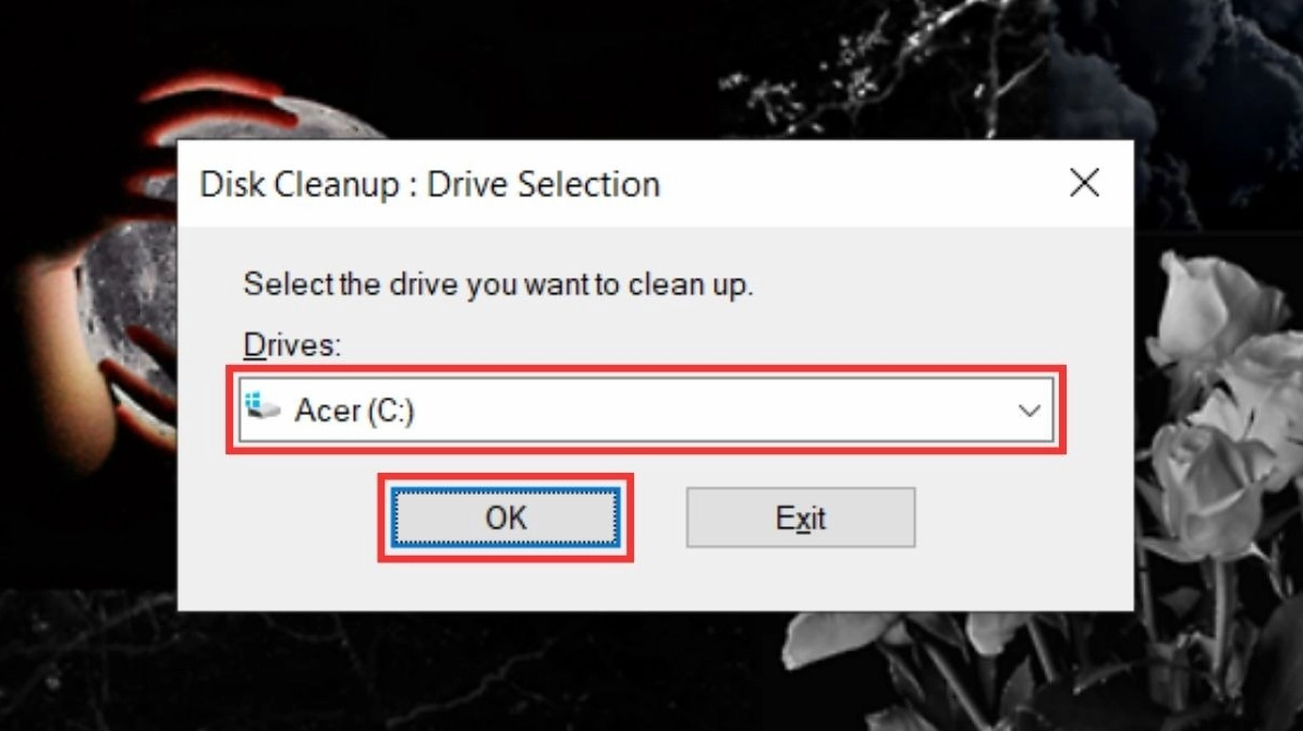 Hướng dẫn chi tiết cách tăng tốc cho laptop chạy mượt mà như mới 9 Chọn ổ đĩa bạn muốn dọn dẹp và nhấn OK