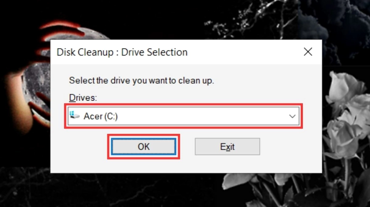 Chọn ổ đĩa bạn muốn dọn dẹp và nhấn OK