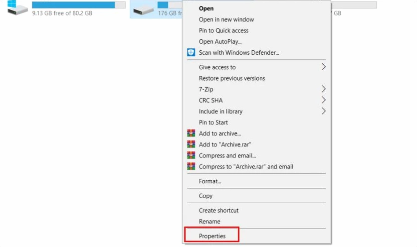 Chọn ổ đĩa muốn kiểm tra, sau đó nhấn chuột phải và chọn Properties
