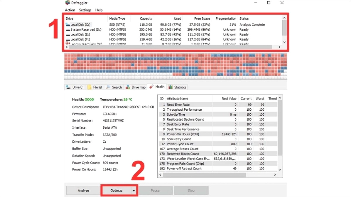 Hướng dẫn chi tiết cách tăng tốc cho laptop chạy mượt mà như mới 28 Chọn ổ HDD bạn muốn chống phân mảnh nhấn Optimize để bắt đầu quá trình