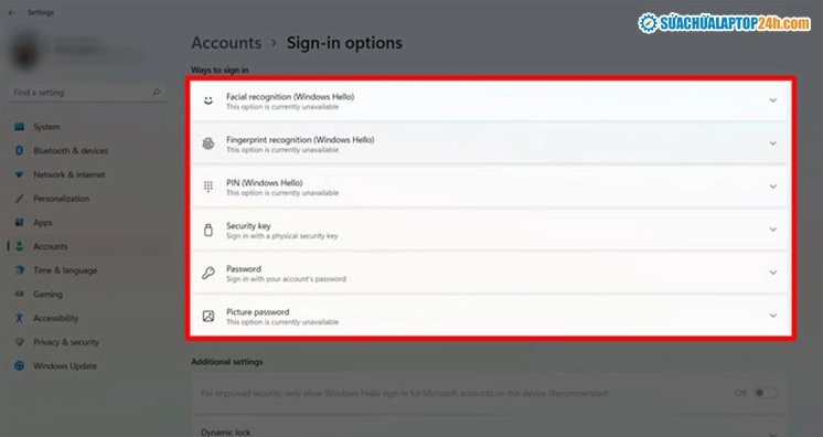 Hướng dẫn chi tiết cách cài đặt mật khẩu laptop bảo vệ dữ liệu tuyệt đối 29 Chọn phương thức cài đặt password cho laptop bạn muốn sử dụng