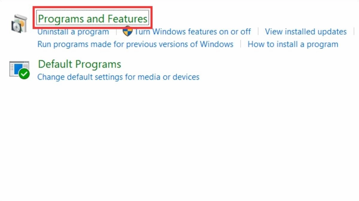 Chọn Programs and Features