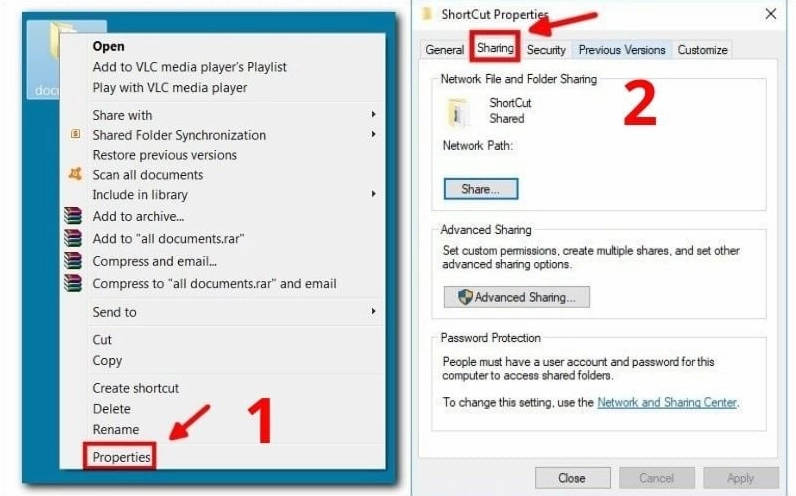 Hướng dẫn chi tiết cách kết nối 2 laptop để chơi game mượt mà không giật lag 6 Chọn Properties vào tab Sharing và chọn Share