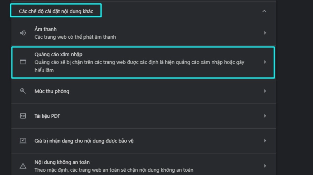 Chọn Quảng cáo xâm nhập (Intrusive ads)