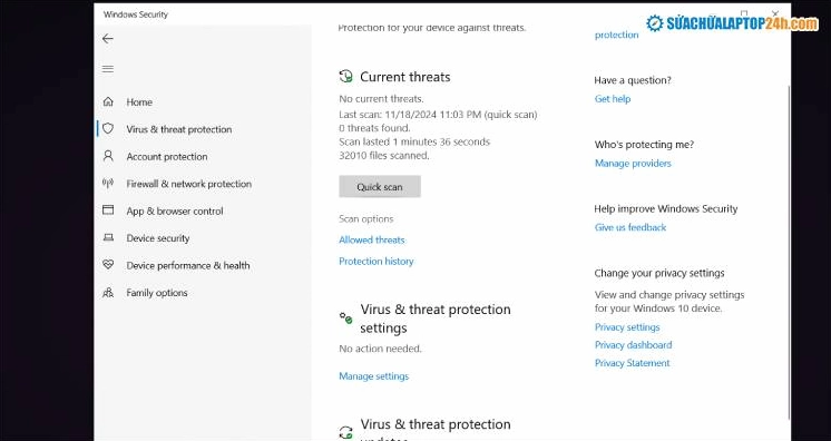 Chọn Scan options trong cửa sổ Virus and threat protection