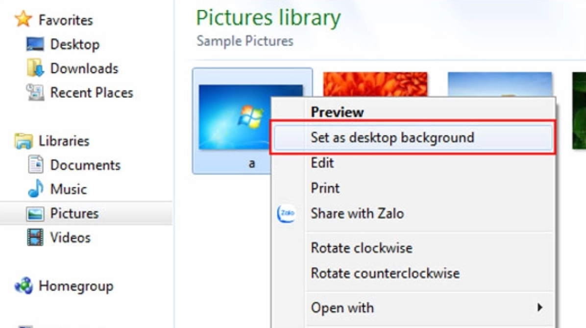 Hướng dẫn chi tiết cách cài màn hình laptop sắc nét và khắc phục lỗi ảnh mờ 6 Chọn Set as desktop background