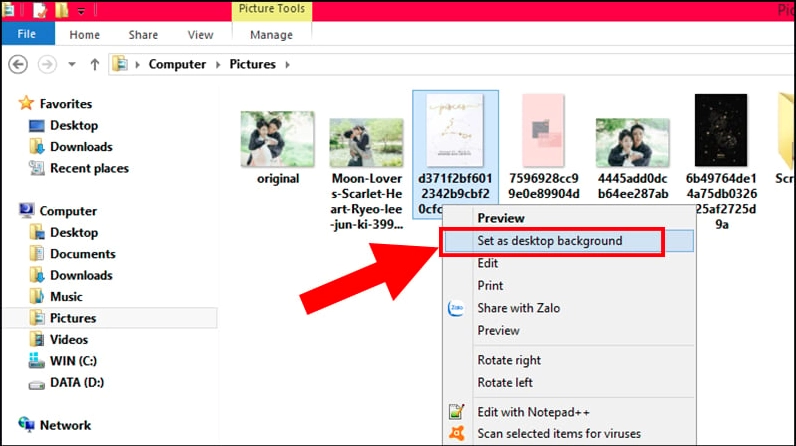 Hướng dẫn chi tiết cách cài màn hình laptop sắc nét và khắc phục lỗi ảnh mờ 9 Chọn Set as Desktop Background