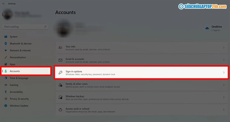 Chọn Sign in Options