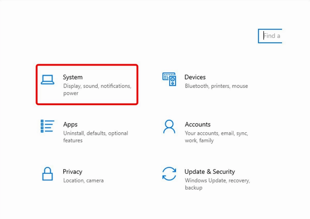 Chọn System trong cửa sổ cài đặt
