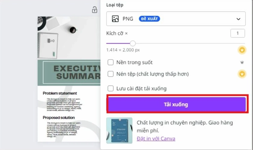 Chọn tải xuống để lưu ảnh