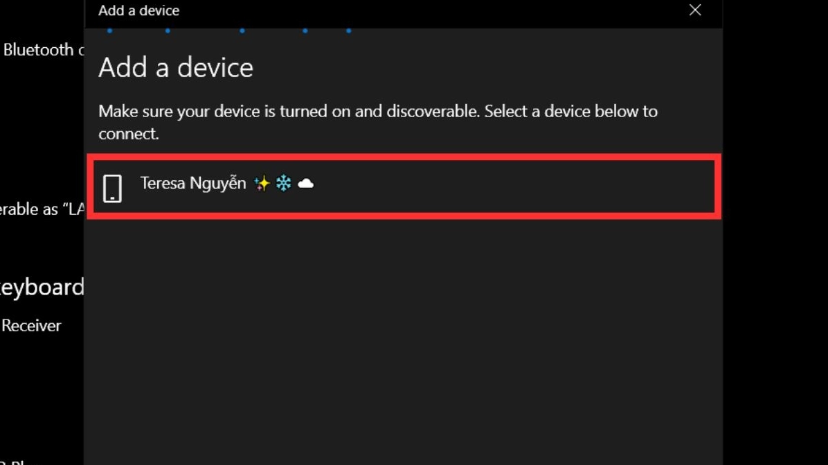 Hướng dẫn chi tiết cách bật bluetooth trên laptop dell inspiron nhanh chóng nhất 24 Chọn tên điện thoại của bạn từ danh sách thiết bị