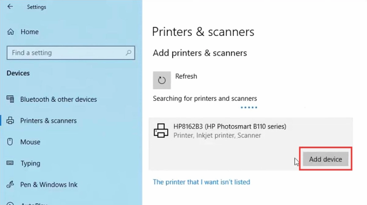Hướng dẫn chi tiết cách cài đặt máy in cho laptop từ chuyên gia 2026 10 Chọn tên máy in bạn muốn kết nối rồi nhấn Add device sau đó nhấn Get app