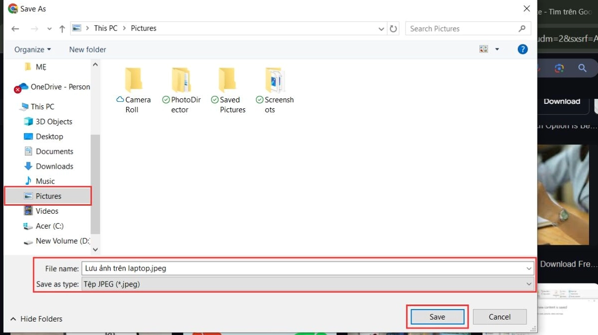 Chọn thư mục lưu hình và đổi tên file ảnh