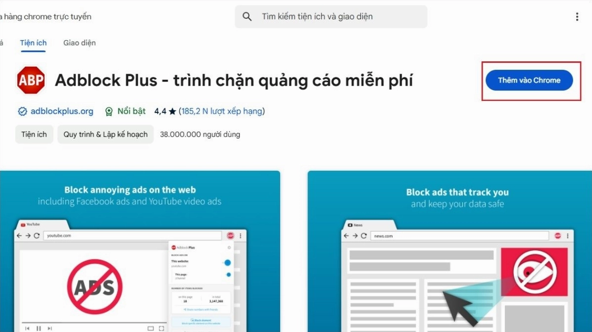 Chọn tiện ích Adblock Plus - trình chặn quảng cáo miễn phí