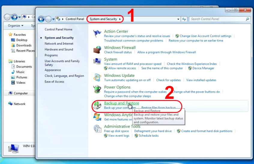 Chọn tính năng Backup and Restore