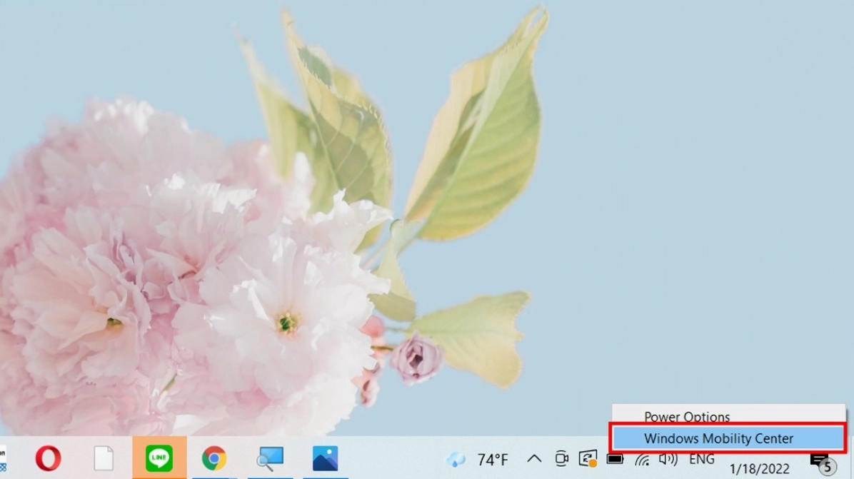 Chọn tính năng Windows Mobility Center trong hệ thống