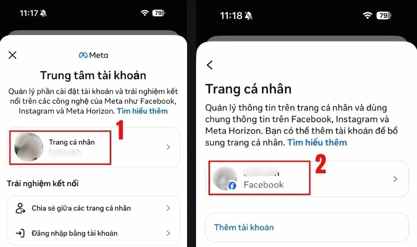 Chọn Trang cá nhân, sau đó chọn Tài khoản muốn thay đổi tên