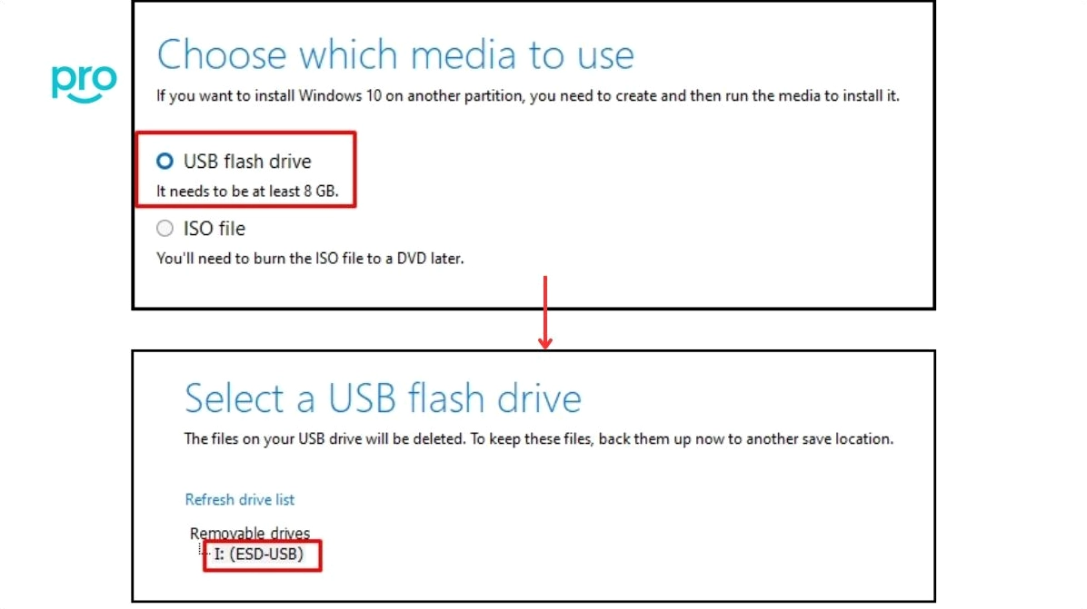 Chọn USB flash drive Chọn USB của bạn và ấn Next