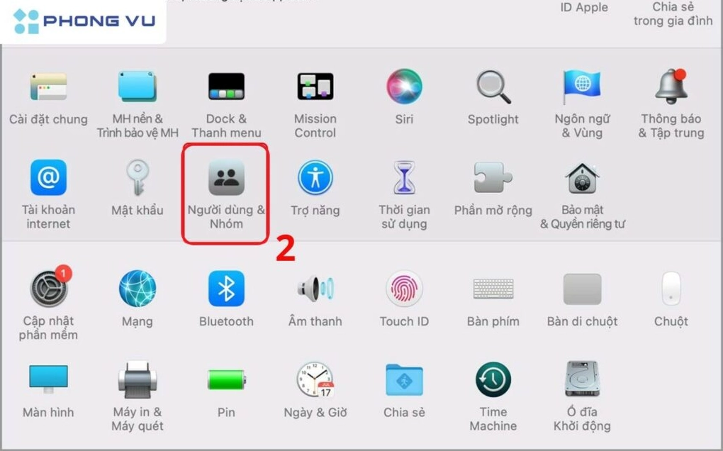 Hướng dẫn chi tiết cách cài mật khẩu cho laptop trên hệ điều hành Windows và Mac 17 Chọn Users and Groups Người dùng và Nhóm