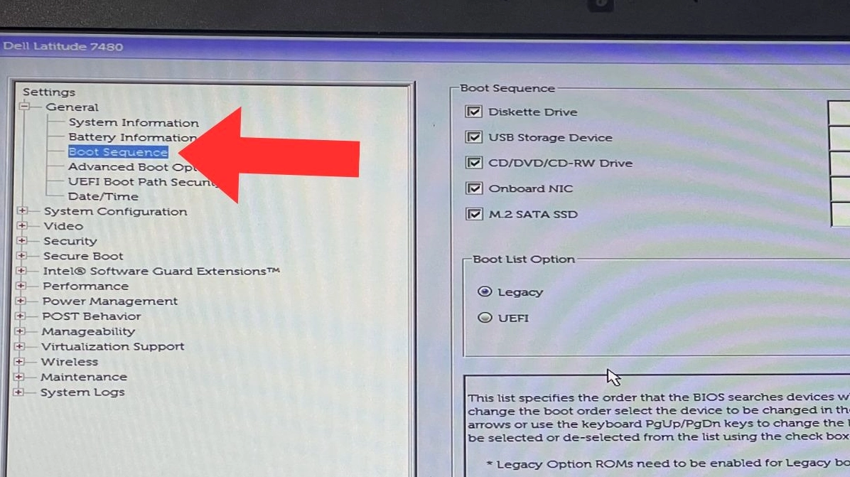 Hướng dẫn chi tiết cách mở nguồn laptop Dell khi gặp sự cố không lên màn hình 23 Chọn vào mục Boot sequence