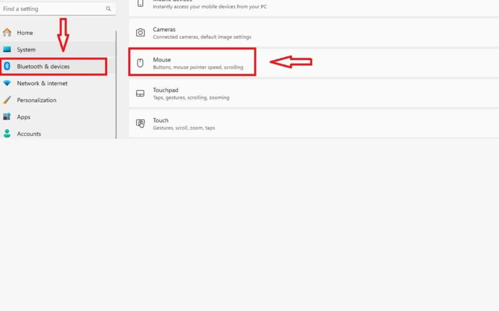 Chọn vào phần Mouse