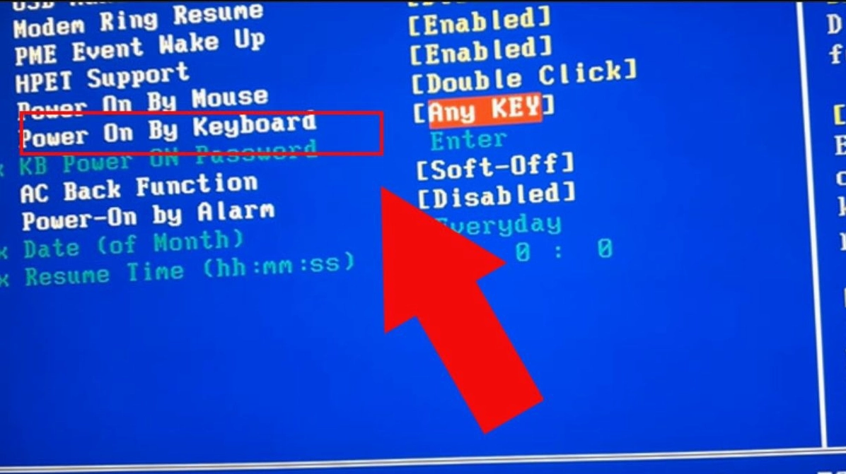 Hướng dẫn chi tiết cách mở nguồn laptop Dell khi gặp sự cố không lên màn hình 9 Chọn vào Power on by keyboard