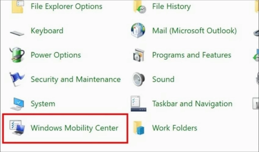 Chọn Windows Mobility Center