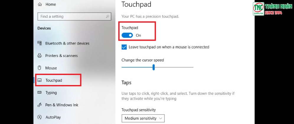 Chuyển trạng thái của dòng TouchPad từ ON sang OFF