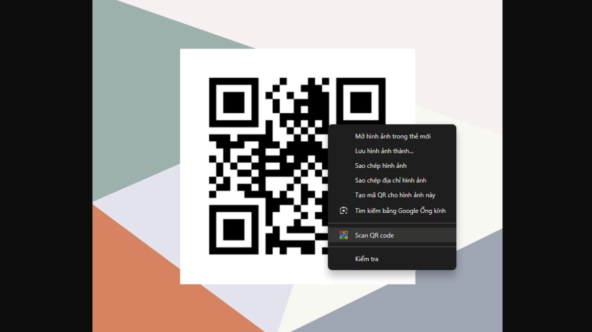 Click chuột phải vào hình ảnh mã QR và chọn mục Scan QR Code