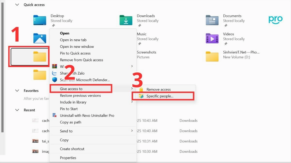 Hướng dẫn chi tiết cách kết nối 2 laptop để chơi game mượt mà không giật lag 23 Click chuột phải vào thư mục muốn chia sẻ chọn Give access to Specific people