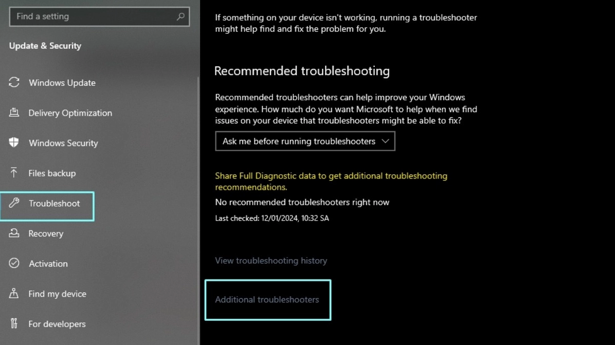 Click vào Additional troubleshooters trong cài đặt
