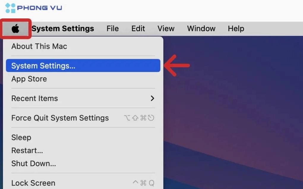 Hướng dẫn chi tiết cách kết nối bluetooth laptop với tai nghe không dây hiệu quả nhất 2026 17 Click vào biểu tượng Apple ở góc trên bên trái màn hình và chọn System Settings