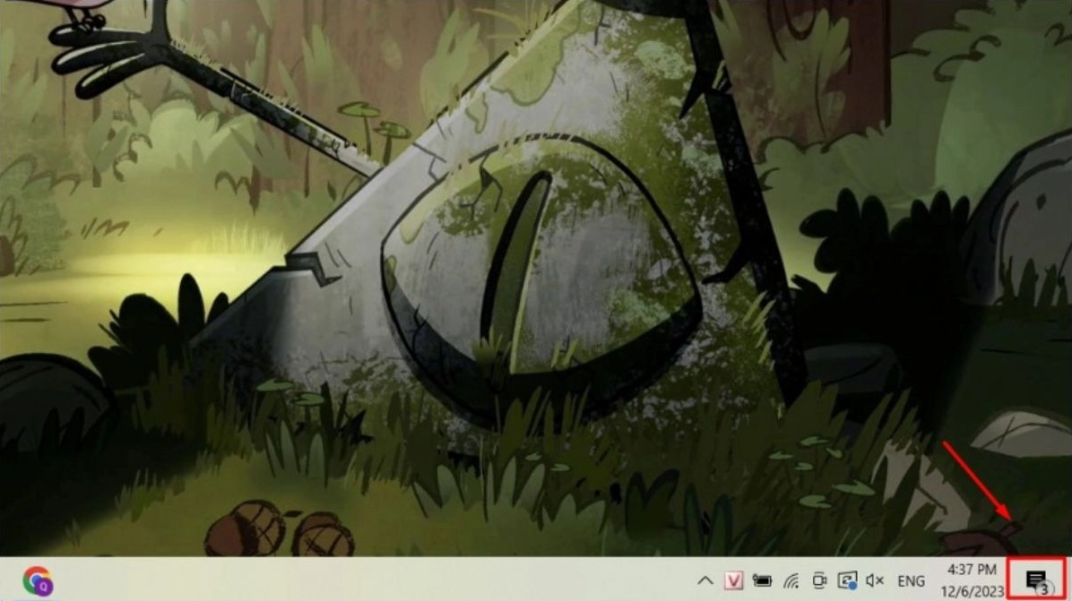 Click vào biểu tượng Notifications ở góc phải màn hình Windows