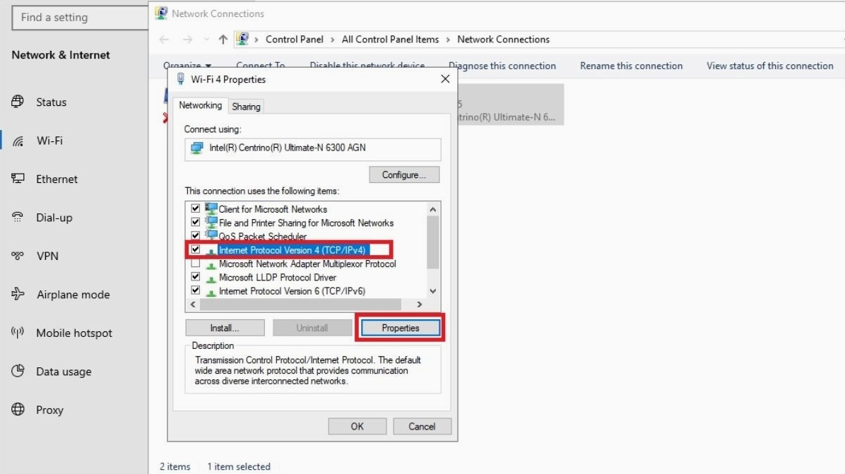 Hướng dẫn chi tiết cách làm wifi mạnh hơn cho laptop hiệu quả nhất năm 2026 14 Click vào mục Internet Protocol Version 4