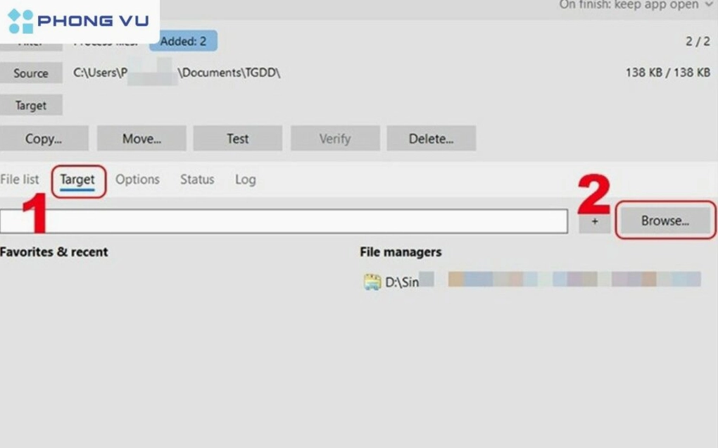 Click vào Target và chọn Browse