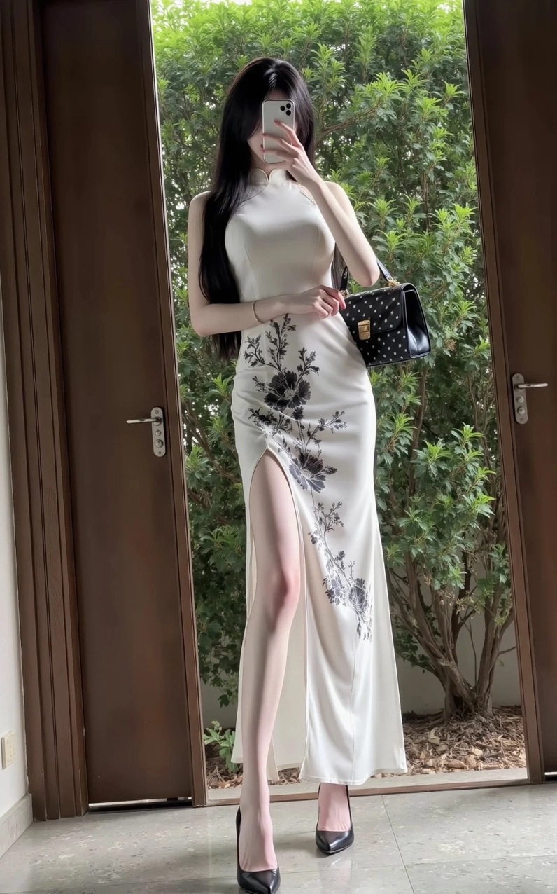 Cô gái khoe dáng gợi cảm trong chiếc váy lụa dài mềm mại ôm sát cơ thể