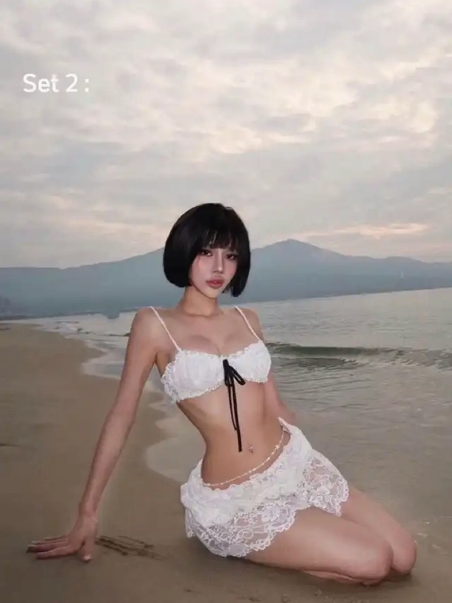 Cô gái tóc ngắn cá tính trong bộ bikini ren trắng