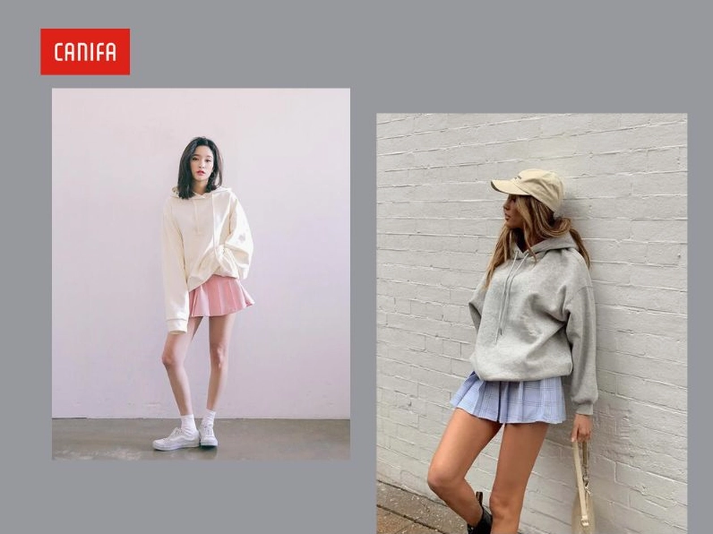 Cô nàng xinh xắn phối đồ với áo hoodie nữ cùng chân váy tennis