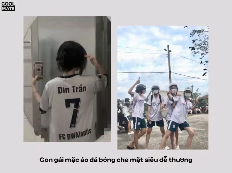 Con gái mặc áo bóng đá mu tạo dáng nghịch ngợm đầy dễ thương