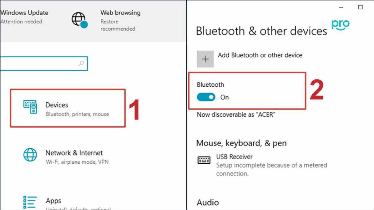 Hướng dẫn chi tiết cách bắn bluetooth từ điện thoại vào laptop nhanh chóng và hiệu quả nhất 2026 3 Cửa sổ cài đặt trên hệ điều hành Windows hiển thị nút bật tắt chế độ không dây