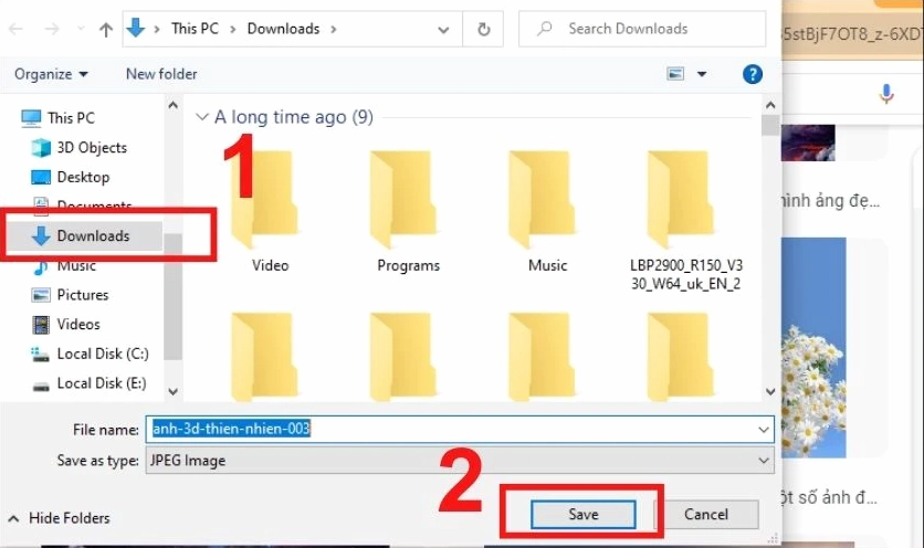 Cửa sổ chọn thư mục lưu ảnh trên máy tính Windows