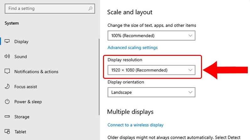 Cửa sổ Display Settings hiển thị độ phân giải hiện tại của màn hình