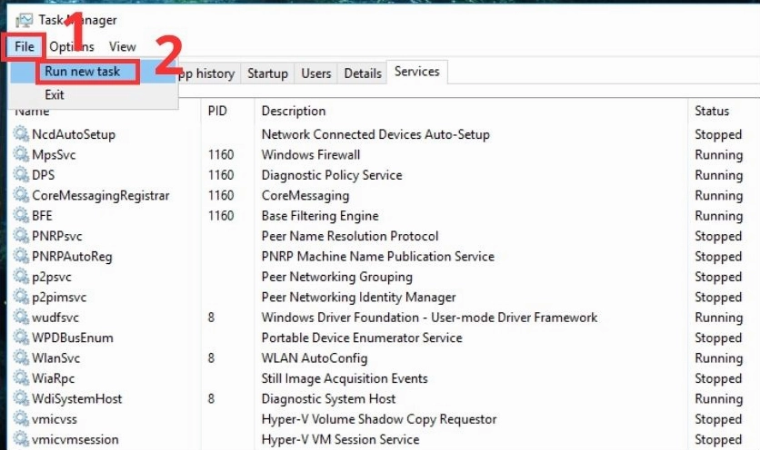 Cửa sổ Task Manager hiển thị các tiến trình đang chạy trên Windows để khắc phục lỗi màn hình đen
