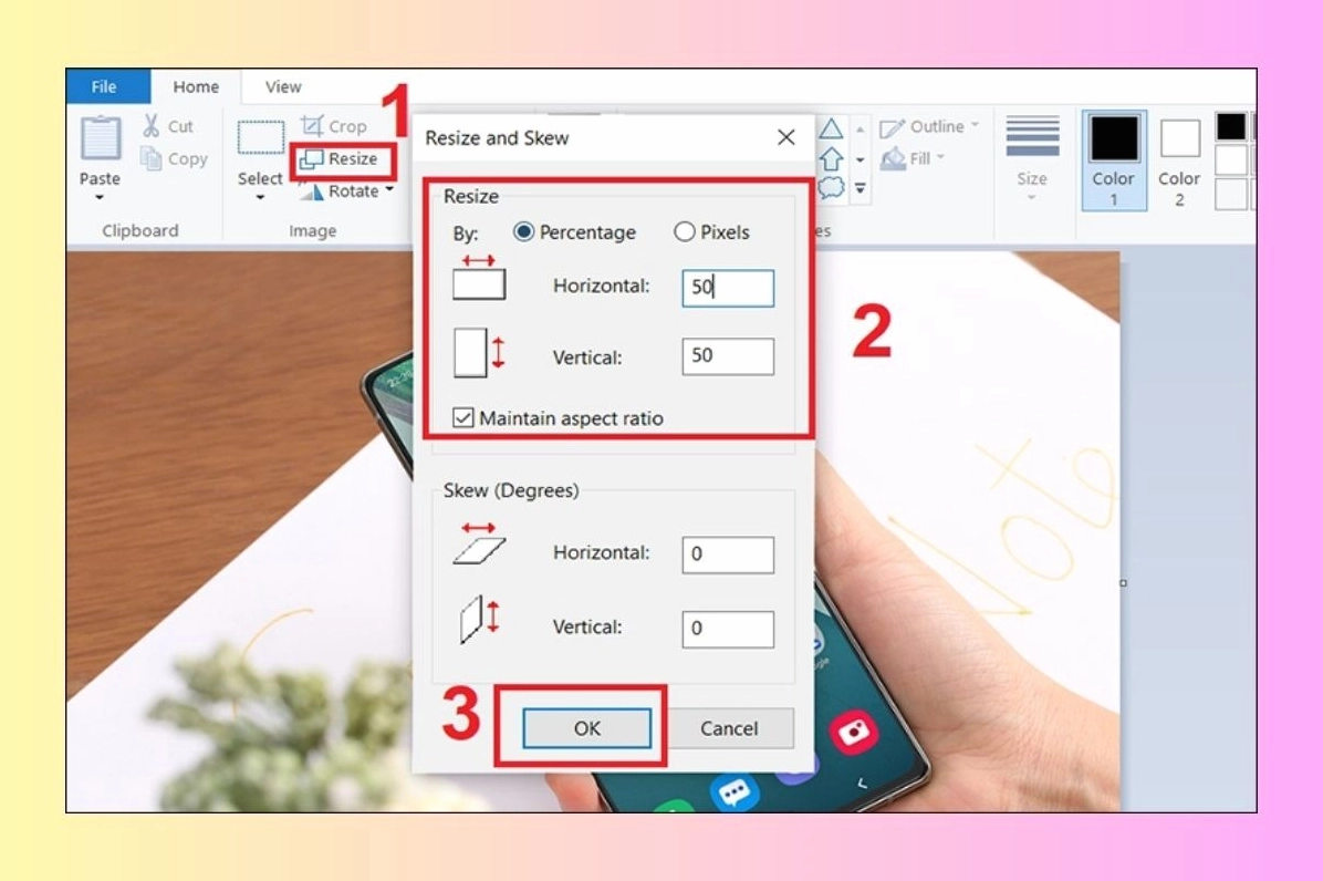 Hướng dẫn chi tiết cách chỉnh ảnh đẹp trên laptop hiệu quả nhanh chóng 9 Cửa sổ tùy chỉnh kích thước hình ảnh cho phép thay đổi theo tỷ lệ phần trăm hoặc pixel cụ thể