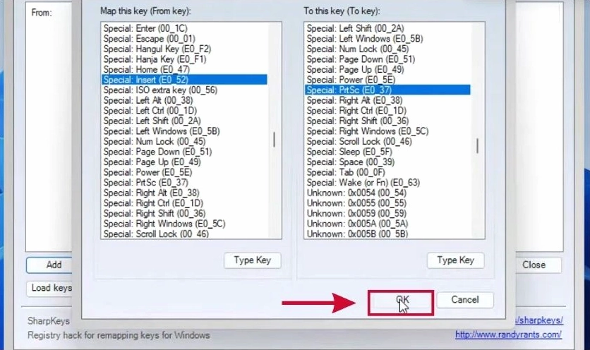 Cửa sổ xác nhận thay đổi phím trong phần mềm KeyTweak