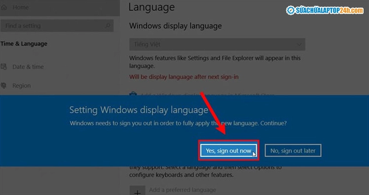 Hướng dẫn chi tiết cách đổi ngôn ngữ trên laptop Windows nhanh chóng 25 Đăng xuất tài khoản trên Windows để cài đặt Tiếng Việt